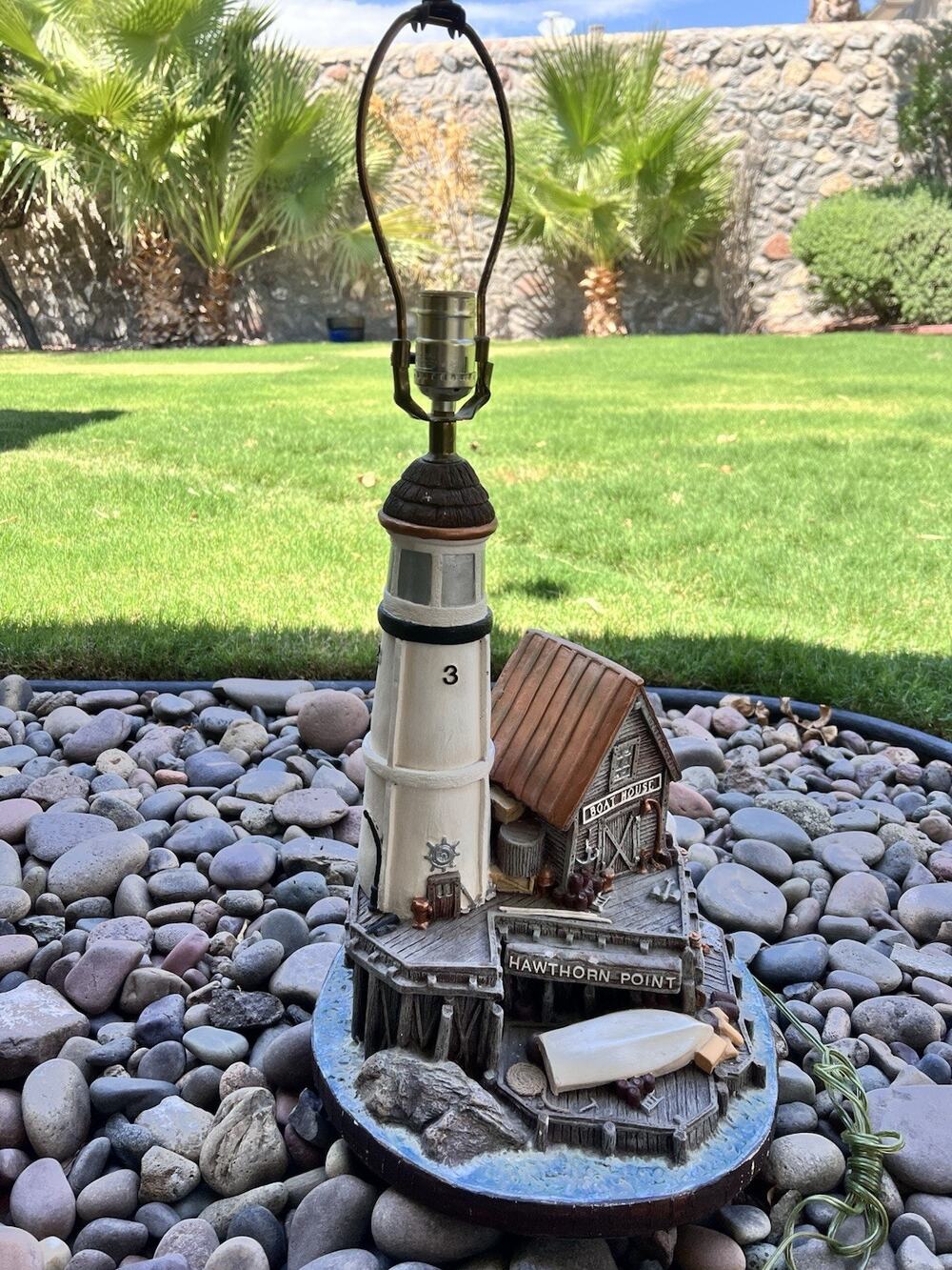 1978 Apsit Bros Of California Lighthouse Fishing Nautical Chalkware Table Lamp